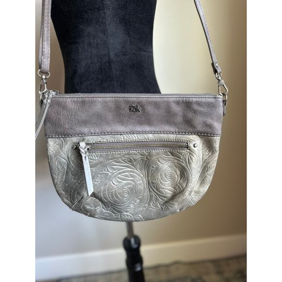 THE SAK Oleta Grey Embossed Leather Crossbody Handbag - Picture 2 of 6
